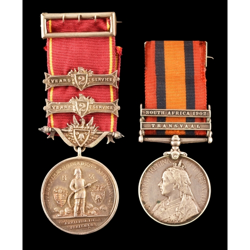 280 - A Boer War and Fire Brigade Long Service medal pair to: 4971 Private. C. Jackson, West Riding Regime... 