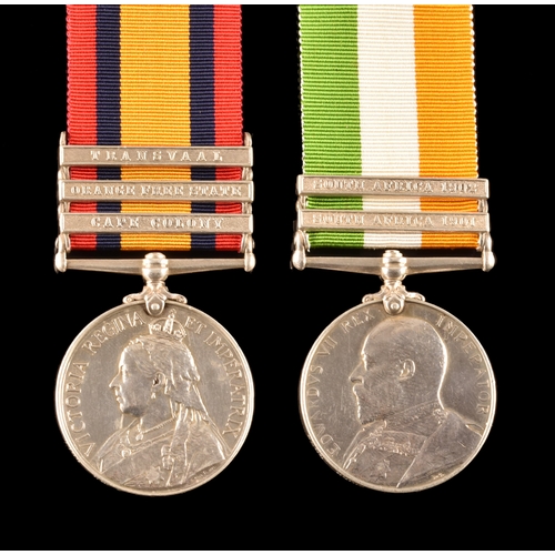 281 - A Boer War medal pair awarded to: 8080 Corporal. A. J. Simms, Royal Army Medical Corps. Comprising: ... 