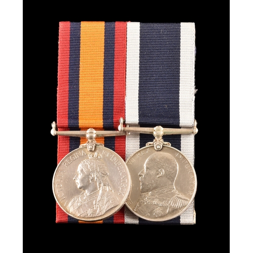 284 - A Boer War medal pair awarded to: 133369 John Buchanan Smith, Master at Arms, Royal Navy, HMS Gibral... 