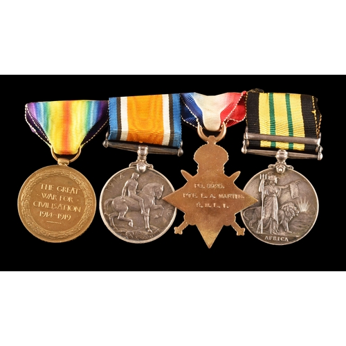 289 - An Africa and Great War four medal group to: 8920 Private. L. A. Martin, Royal Marine Light Infantry... 