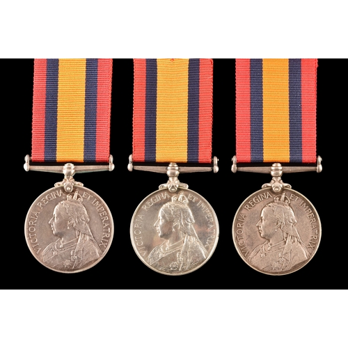 295 - A collection of three: Queen’s South Africa Medal, no clasp,  to:1. Private W. Runham, Royal M... 