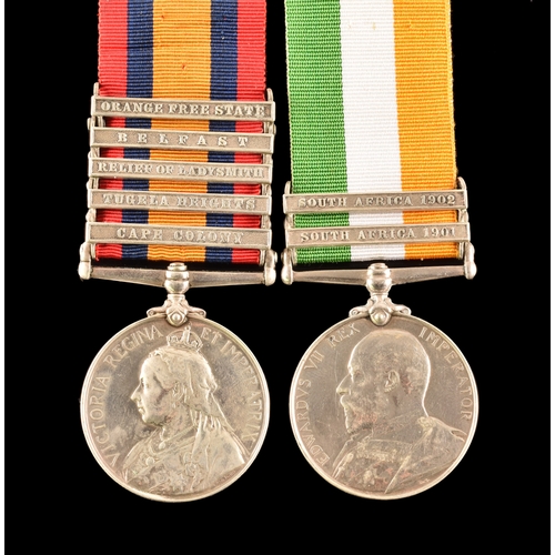 299 - A Boer War medal pair awarded to: 3854 Pte. W. Brown, 1st Battalion,  The Royal Inniskilling Fusilie... 