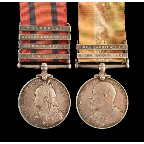 300 - A Boer War medal pair awarded to: 4994 Private. A. Purvis, Northumberland Fusiliers. Comprising: a Q... 