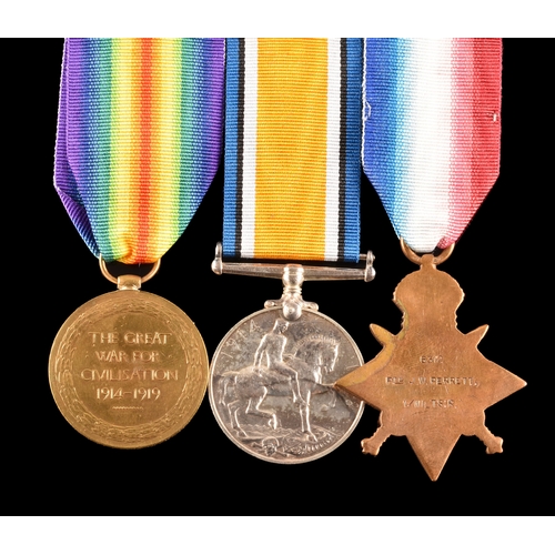 322 - A Great War medal trio to: 6312 Private J. W. Perrett, 1st Battalion, Wiltshire Regiment. Comprising... 