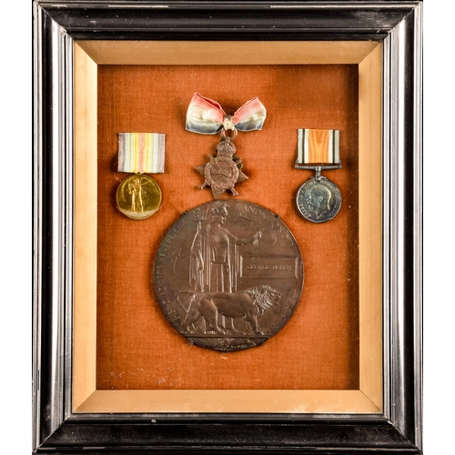 328 - A Great War medal trio and Memorial plaque to: George Fisher, Army Bearer Corps. Comprising: a 1914-... 