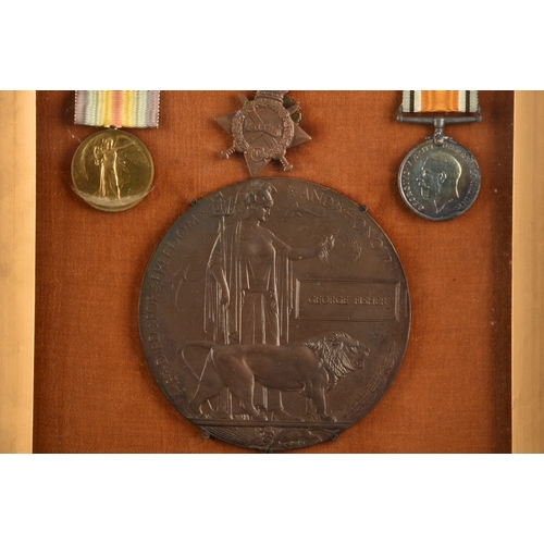 328 - A Great War medal trio and Memorial plaque to: George Fisher, Army Bearer Corps. Comprising: a 1914-... 