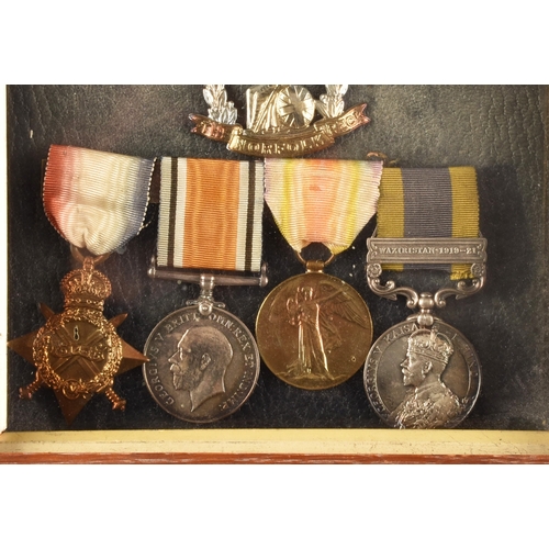 329 - A Great War and India four medal group to:14582 Private W. Saunderson, Norfolk Regiment. Comprising:... 