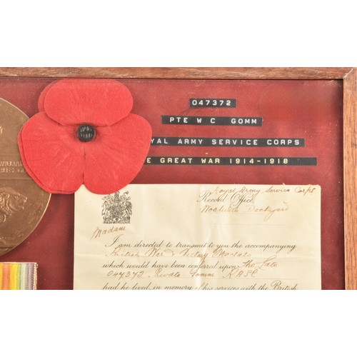 330 - A Great War medal trio and Memorial plaque to: 047372 Private William Charles Gomm, Royal Army Servi... 