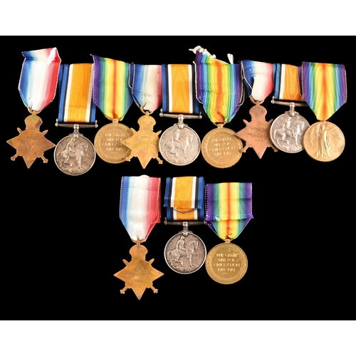 336 - Four Great War Medal Trios, Army Service Corps to:1. SS-492 Private C. Moonie A.S.C. a 1914 Mons Sta... 