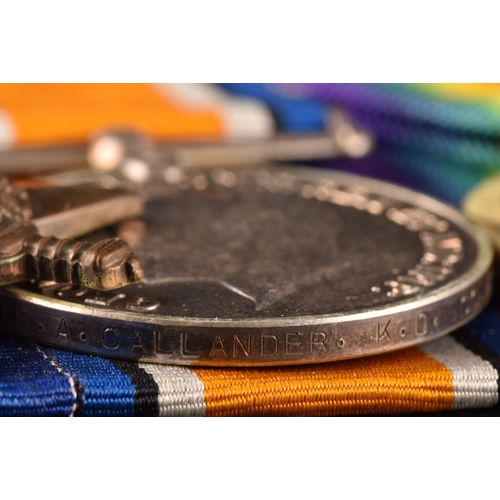 345 - Three Great War Medal Trios to:1. 3469 Private John Romayne, Irish Guards, a 1914 Mons Star (unnamed... 