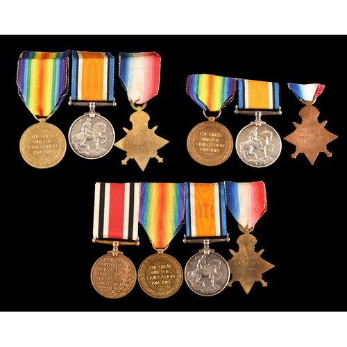 347 - Killed in Action. Three Great War Medal Trios to:1. GS/6329 / D/12858 Walter Orr, Dragoon Guards, KT... 