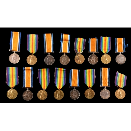 359 - Eight Great War Medal Trios, each comprising the 1914-15 Star, the British War Medal and the Victory... 