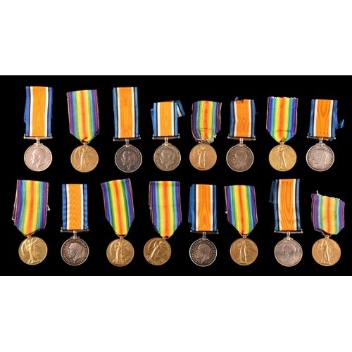 359 - Eight Great War Medal Trios, each comprising the 1914-15 Star, the British War Medal and the Victory... 