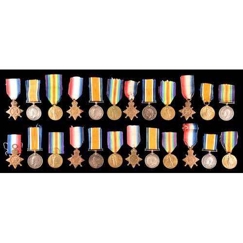 359 - Eight Great War Medal Trios, each comprising the 1914-15 Star, the British War Medal and the Victory... 