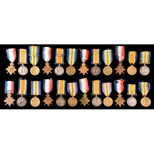 359 - Eight Great War Medal Trios, each comprising the 1914-15 Star, the British War Medal and the Victory... 