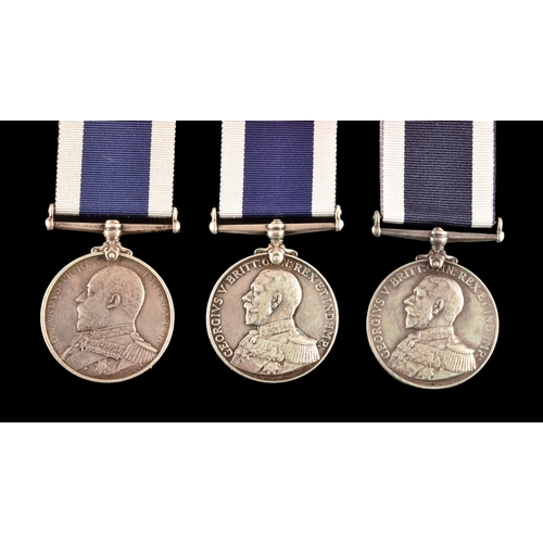 438 - Naval Long Service and Good Conduct Medal, three medals to: 1. 205744 R.Roberts, Able Seaman, H.M.S.... 