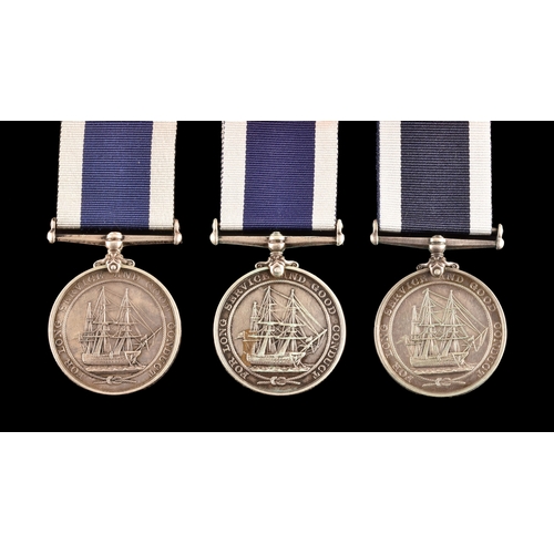 438 - Naval Long Service and Good Conduct Medal, three medals to: 1. 205744 R.Roberts, Able Seaman, H.M.S.... 