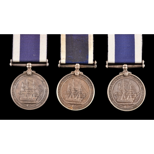 439 - Naval Long Service and Good Conduct Medal, three medals to: 1. 186623 James Buchanan, Sailmaker, HMS... 