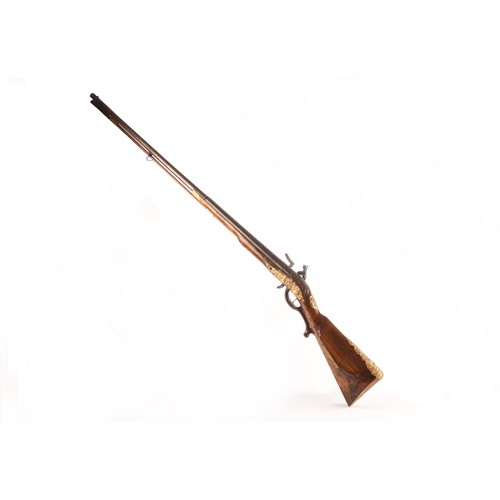 351 - A fine and rare 18th century Austrian flint lock rifle, with swamped damascus barrel, cylindrical ov... 