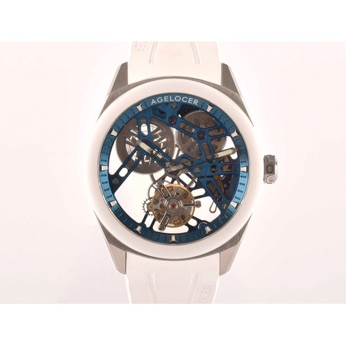 134 - An Agelocer Tourbillon New Hollow Blue Mechanical Watch, hand-wound cal. A9001 free-sprung balance f... 