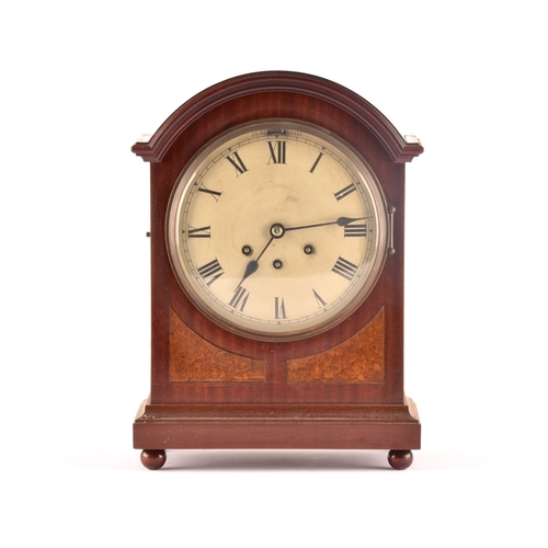 340 - A 19th century musical mahogany dome top bracket clock, the silvered dial with black Roman numerals,... 