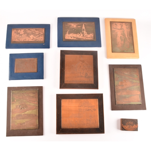 79 - A collection of nine copper printing plates, depicting various subject matters such as classical ima... 