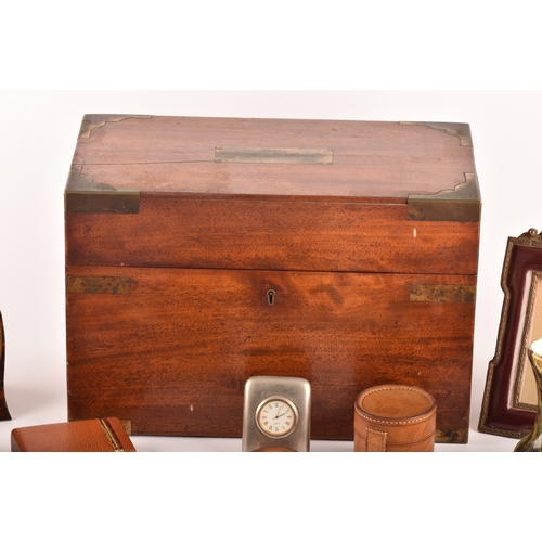 289 - A collection of antique wooden boxes and dressing table items, including a 19th century mahogany dec... 