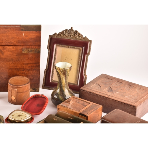 289 - A collection of antique wooden boxes and dressing table items, including a 19th century mahogany dec... 