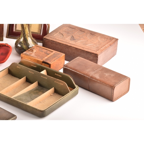 289 - A collection of antique wooden boxes and dressing table items, including a 19th century mahogany dec... 