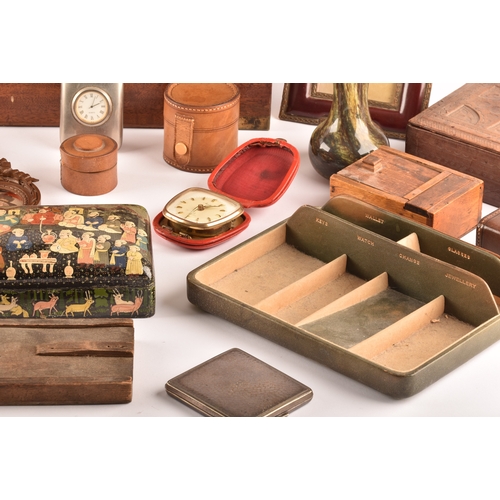 289 - A collection of antique wooden boxes and dressing table items, including a 19th century mahogany dec... 