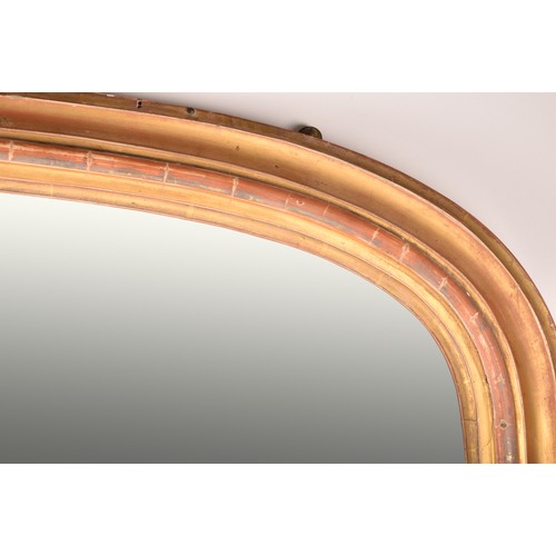 290 - A Victorian gilt framed overmantel mirror, with arched top, 80cm high x 110cm wide.