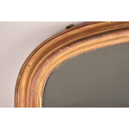 290 - A Victorian gilt framed overmantel mirror, with arched top, 80cm high x 110cm wide.