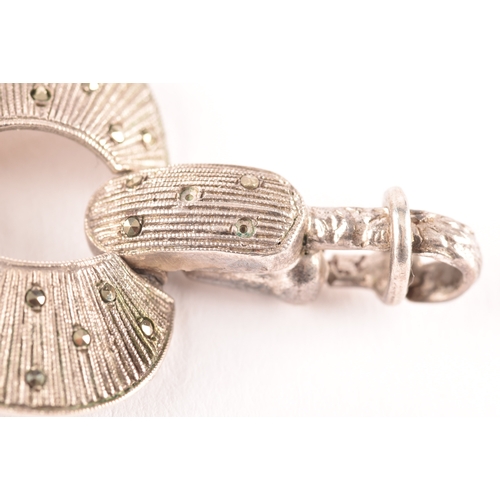 94 - A German Art Deco silver and marcasite bracelet by theodor fahrner, 17.5cm length, along with a pair... 