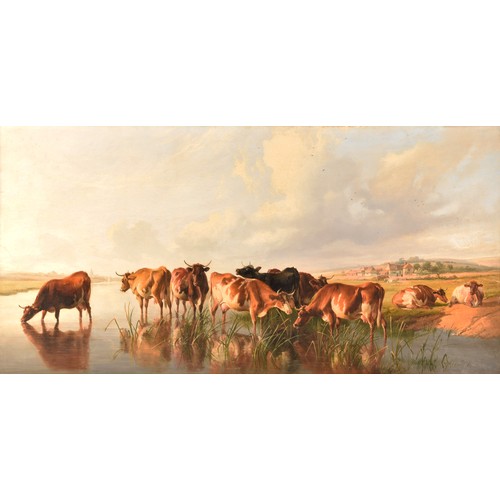 12 - Thomas Sidney Cooper CVO RA (British, 1803- 1902). A very fine and large landscape scene of cattle i... 