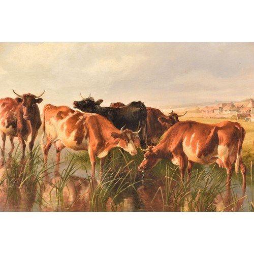 12 - Thomas Sidney Cooper CVO RA (British, 1803- 1902). A very fine and large landscape scene of cattle i... 