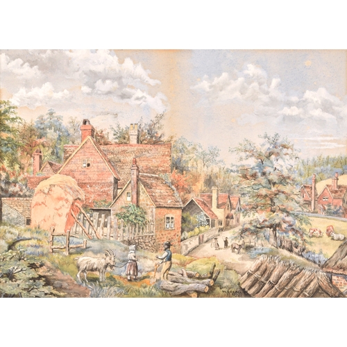 18 - W. Boxall (20th century), two watercolours of rural village scenes, each 27 x 38 cm, mounted in gilt... 