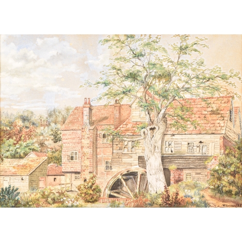 18 - W. Boxall (20th century), two watercolours of rural village scenes, each 27 x 38 cm, mounted in gilt... 