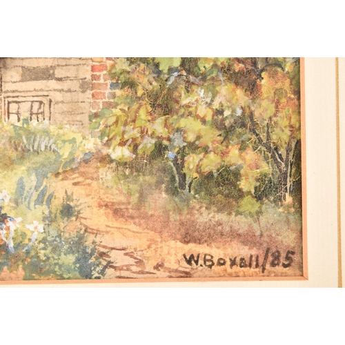 18 - W. Boxall (20th century), two watercolours of rural village scenes, each 27 x 38 cm, mounted in gilt... 