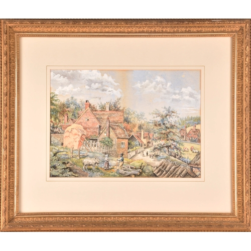 18 - W. Boxall (20th century), two watercolours of rural village scenes, each 27 x 38 cm, mounted in gilt... 