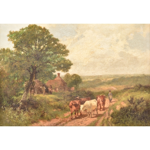 19 - James Peel (British, 1811-1906).Untitled, oil on canvas, depicting a herd of cattle passing a countr... 