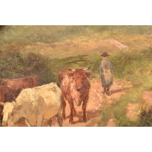 19 - James Peel (British, 1811-1906).Untitled, oil on canvas, depicting a herd of cattle passing a countr... 