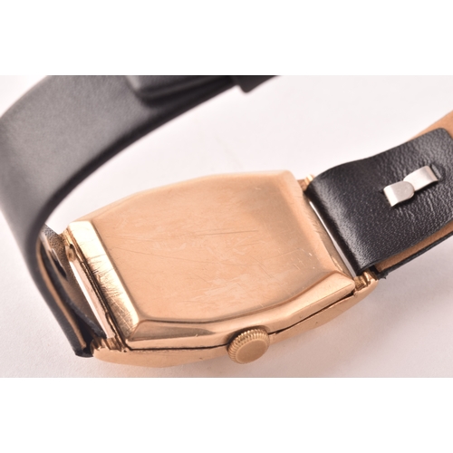 135 - A 1933 9ct yellow gold Benson Watch, 25mm case, on black leather strap, accompanied by original pres... 