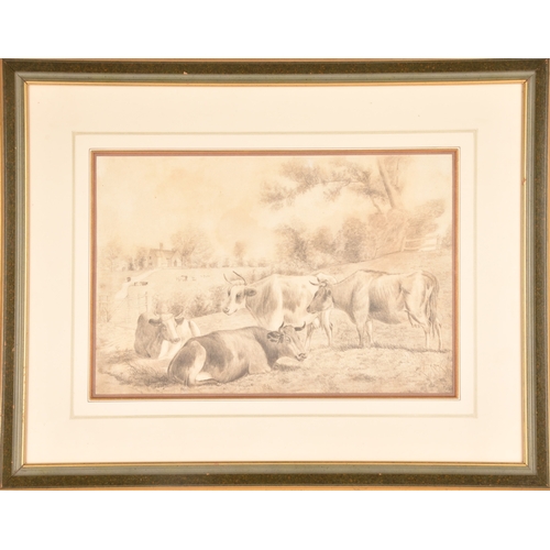 43 - 'Hill View House Hampstead Heath 1857', unknown artist, pencil sketch depicting a rural scene of cat... 