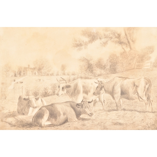 43 - 'Hill View House Hampstead Heath 1857', unknown artist, pencil sketch depicting a rural scene of cat... 