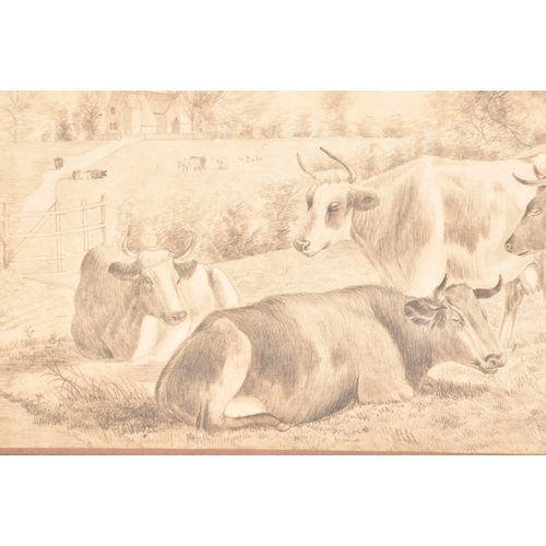 43 - 'Hill View House Hampstead Heath 1857', unknown artist, pencil sketch depicting a rural scene of cat... 