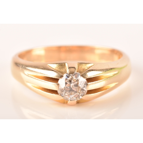 103 - A 18ct yellow gold belcher ring set to centre with a round old cut diamond with an approximate weigh... 