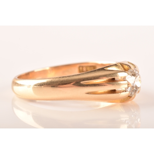 103 - A 18ct yellow gold belcher ring set to centre with a round old cut diamond with an approximate weigh... 