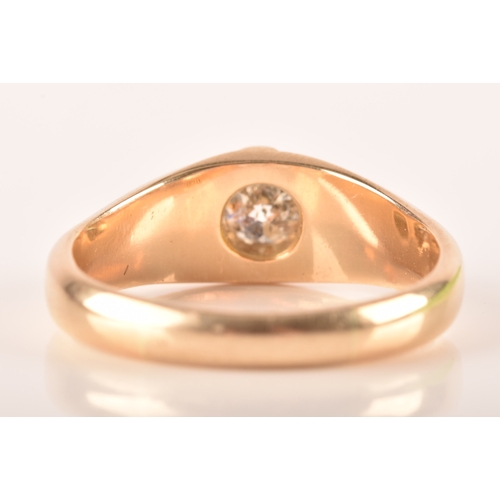 103 - A 18ct yellow gold belcher ring set to centre with a round old cut diamond with an approximate weigh... 