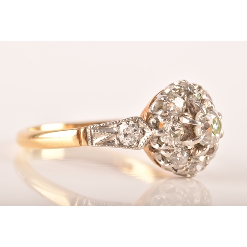 84 - An Edwardian 18ct yellow gold and platinum diamond coronet cluster, set to centre with an old mine d... 