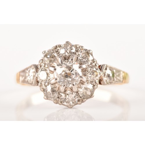 84 - An Edwardian 18ct yellow gold and platinum diamond coronet cluster, set to centre with an old mine d... 